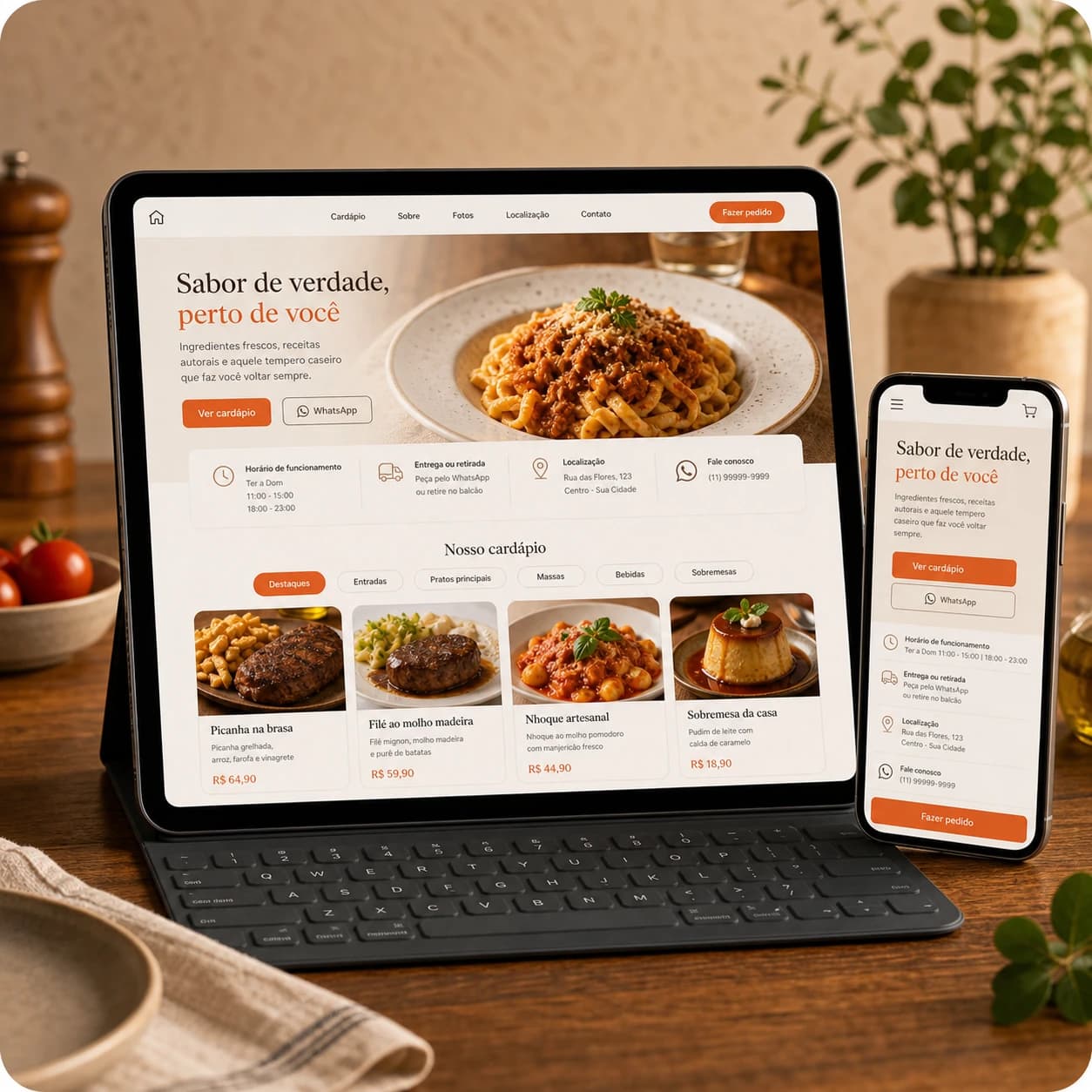 Exemplo conceitual de catálogo digital para restaurante